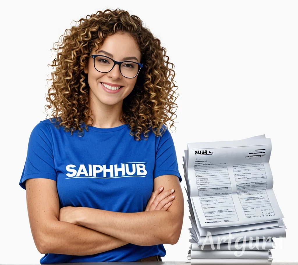 Mulher apontando para o sistema